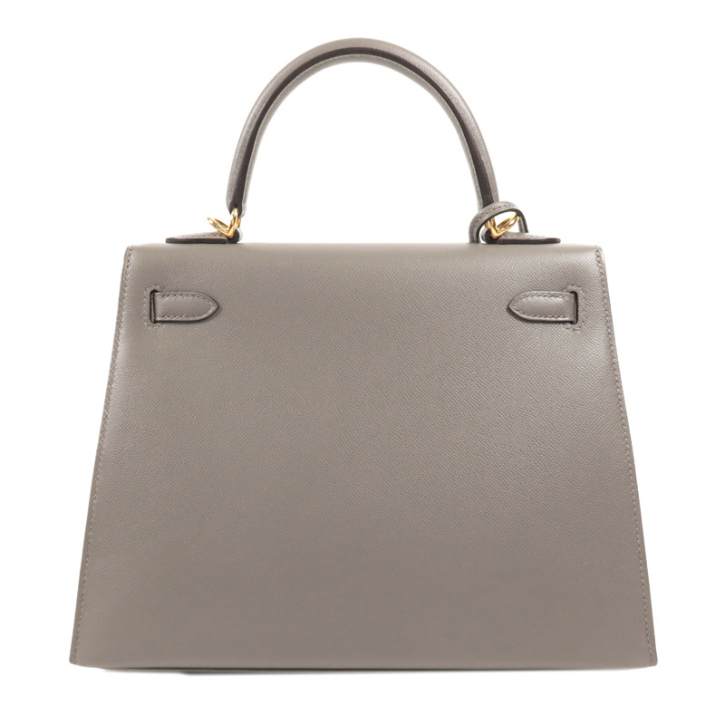 HERMES Madame皮革Kelly 25金扣手挽肩背兩用袋Gris Meyer-1