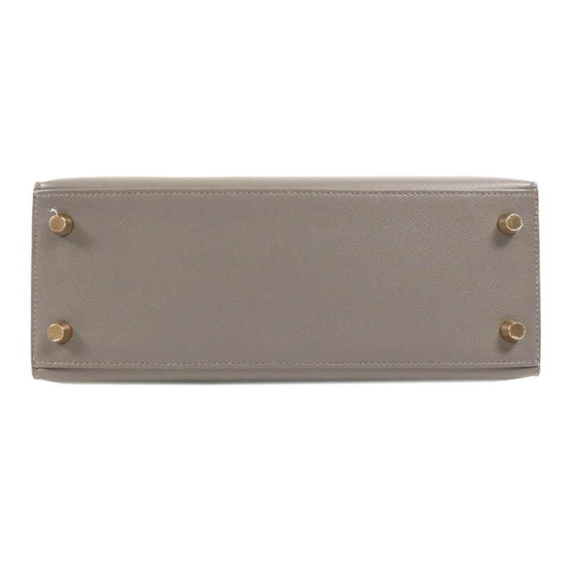 HERMES Madame皮革Kelly 25金扣手挽肩背兩用袋Gris Meyer-3