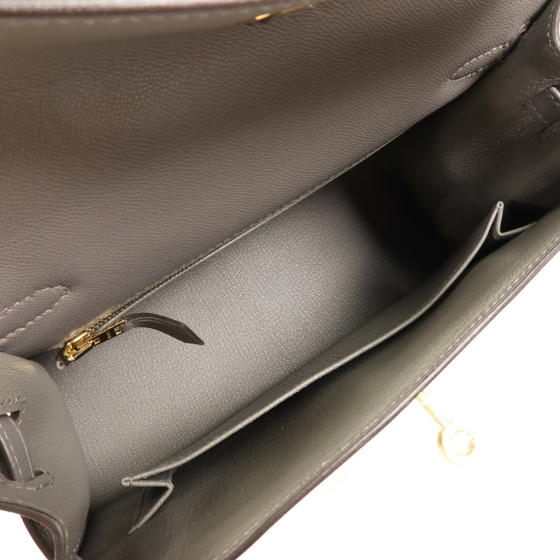 HERMES Madame皮革Kelly 25金扣手挽肩背兩用袋Gris Meyer-4