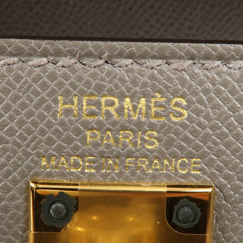 HERMES Madame皮革Kelly 25金扣手挽肩背兩用袋Gris Meyer-5