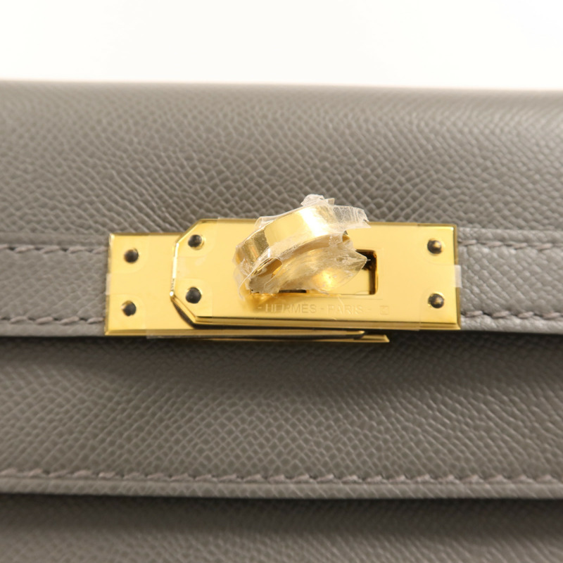 HERMES Madame皮革Kelly 25金扣手挽肩背兩用袋Gris Meyer-7