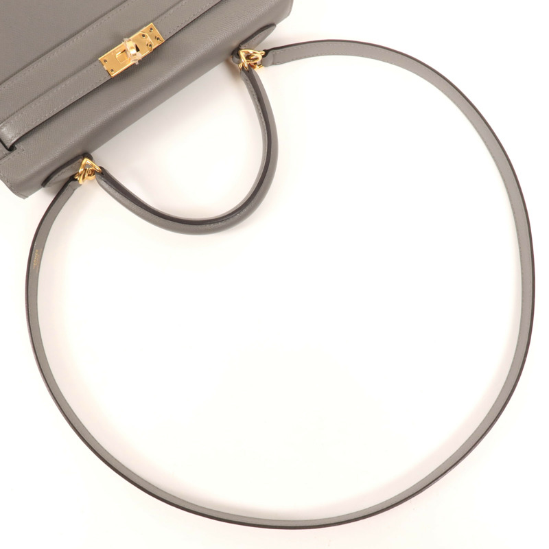 HERMES Madame皮革Kelly 25金扣手挽肩背兩用袋Gris Meyer-8