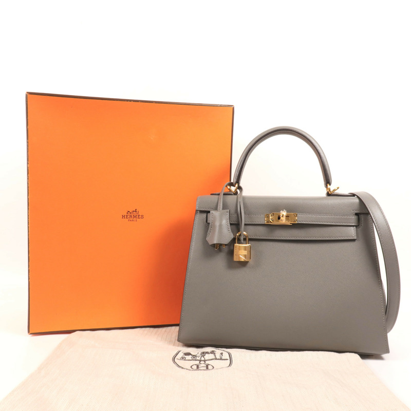 HERMES Madame皮革Kelly 25金扣手挽肩背兩用袋Gris Meyer-9