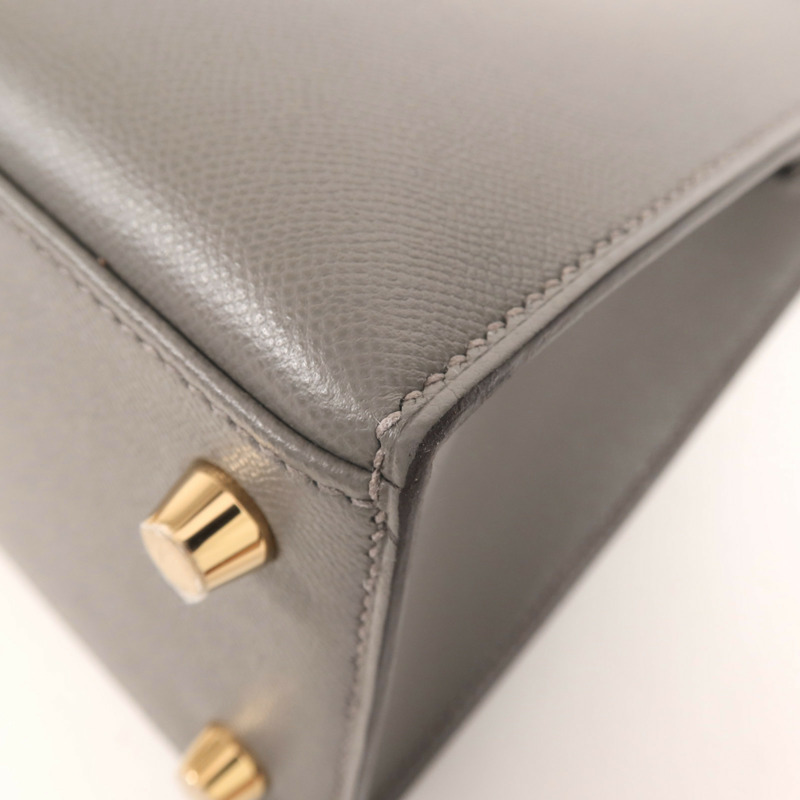 HERMES Madame皮革Kelly 25金扣手挽肩背兩用袋Gris Meyer-10