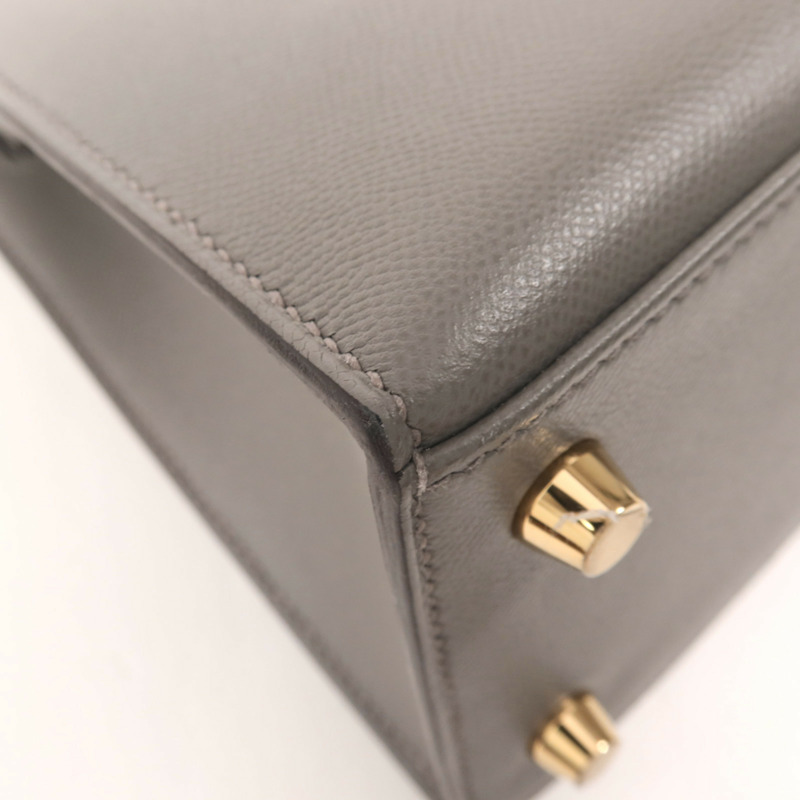HERMES Madame皮革Kelly 25金扣手挽肩背兩用袋Gris Meyer-11