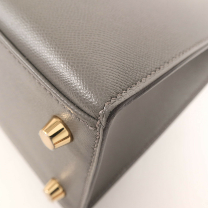 HERMES Madame皮革Kelly 25金扣手挽肩背兩用袋Gris Meyer-12