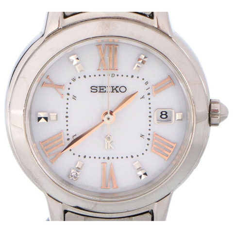 SEIKO SSQW037 1B22 LUKIA Lady Diamond Date Solar Radio-Controlled Wristwatch 銀色和玫瑰金