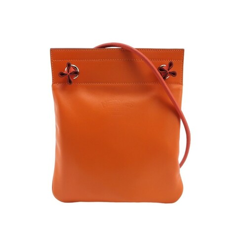 Hermes Aline迷你結飾馬伕包斜挎包Mysore羊皮Box Calf牛皮銀扣93愛馬仕橙Z刻