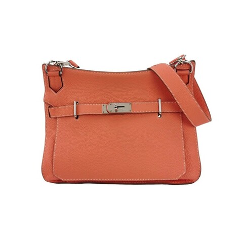 Hermes Jypsiere34旋扣斜挎包單肩包Clemence(TC）牛皮銀扣L5龍蝦粉框Q刻