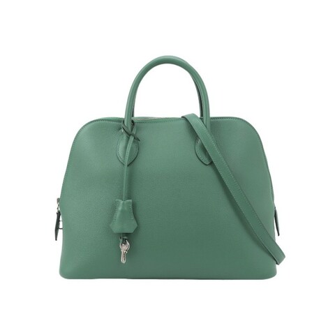 Hermes Bolide1923保齡球包30純色弧線造型單肩包Evercolor牛皮銀扣U4絲絨綠A刻