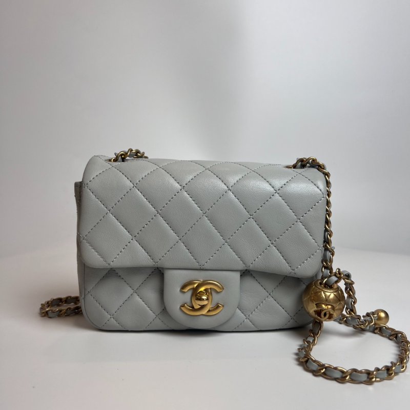 CHANEL AS1786/晶片款 羊皮灰 CF方胖金球鍊包-0