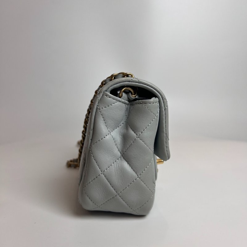 CHANEL AS1786/晶片款 羊皮灰 CF方胖金球鍊包-3