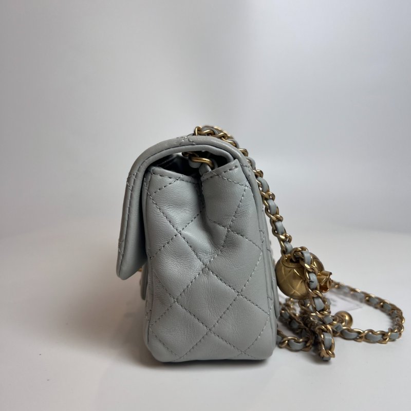 CHANEL AS1786/晶片款 羊皮灰 CF方胖金球鍊包-4