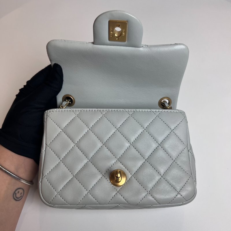 CHANEL AS1786/晶片款 羊皮灰 CF方胖金球鍊包-5