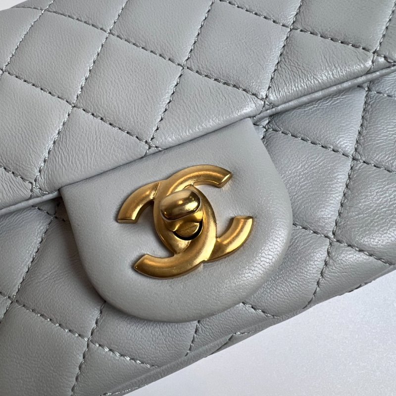 CHANEL AS1786/晶片款 羊皮灰 CF方胖金球鍊包-8