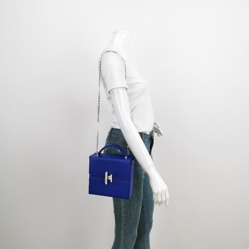 Hermes Cinhetic18 純色鏈條不對稱H型封口單肩包 山羊皮銀扣7T電光藍A刻-1