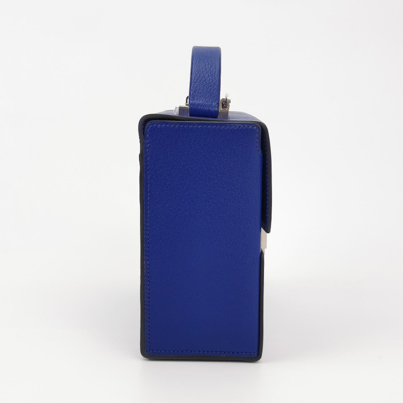 Hermes Cinhetic18 純色鏈條不對稱H型封口單肩包 山羊皮銀扣7T電光藍A刻-2