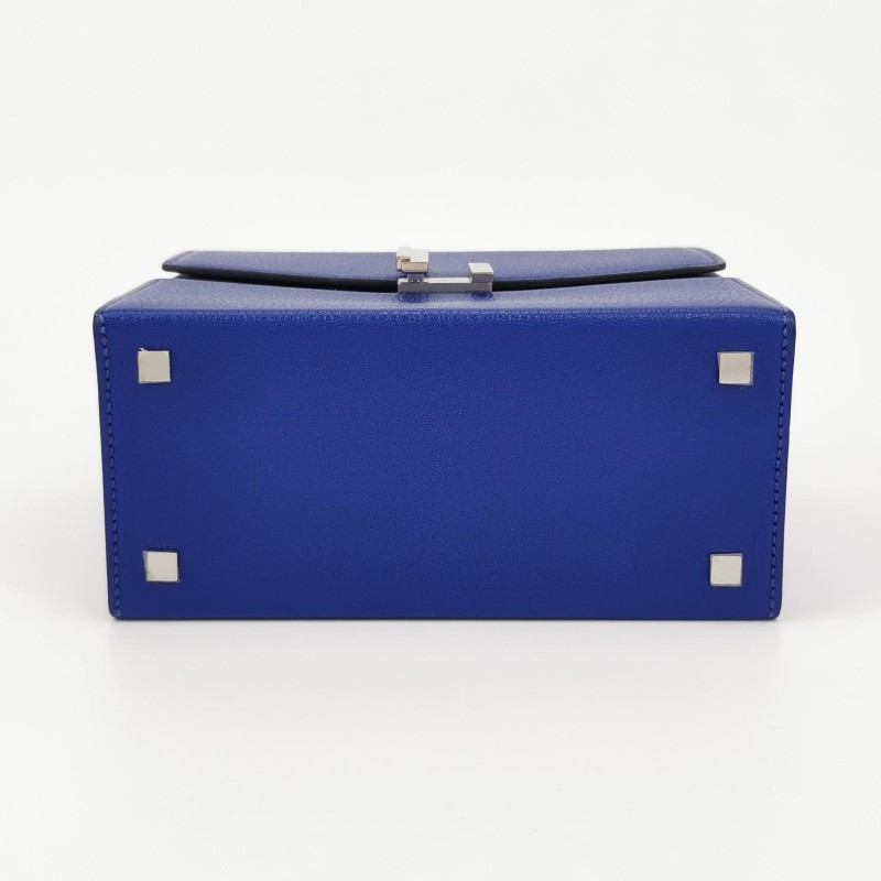 Hermes Cinhetic18 純色鏈條不對稱H型封口單肩包 山羊皮銀扣7T電光藍A刻-4