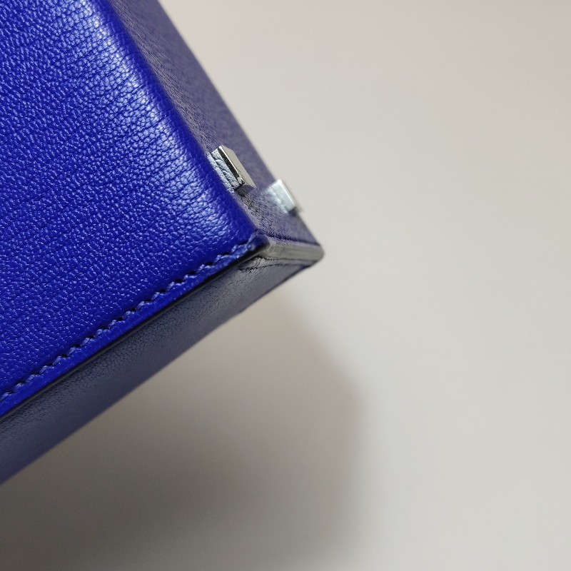 Hermes Cinhetic18 純色鏈條不對稱H型封口單肩包 山羊皮銀扣7T電光藍A刻-9