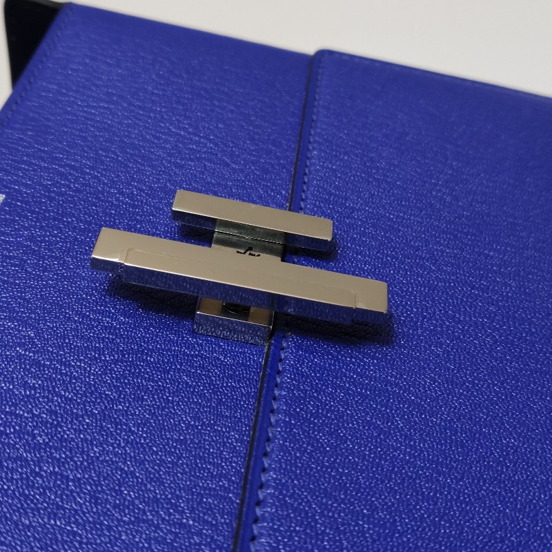 Hermes Cinhetic18 純色鏈條不對稱H型封口單肩包 山羊皮銀扣7T電光藍A刻-11