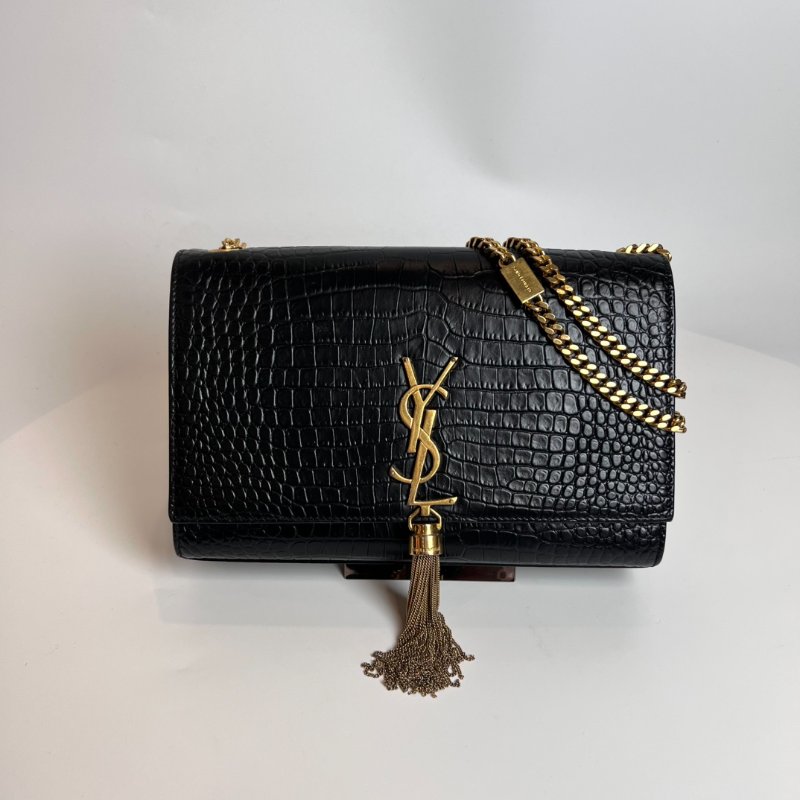 YSL 354119  黑金鱷魚紋流蘇kate包-0