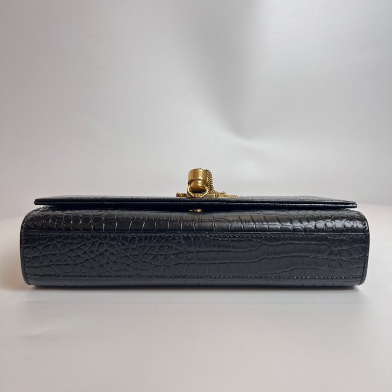 YSL 354119  黑金鱷魚紋流蘇kate包-1