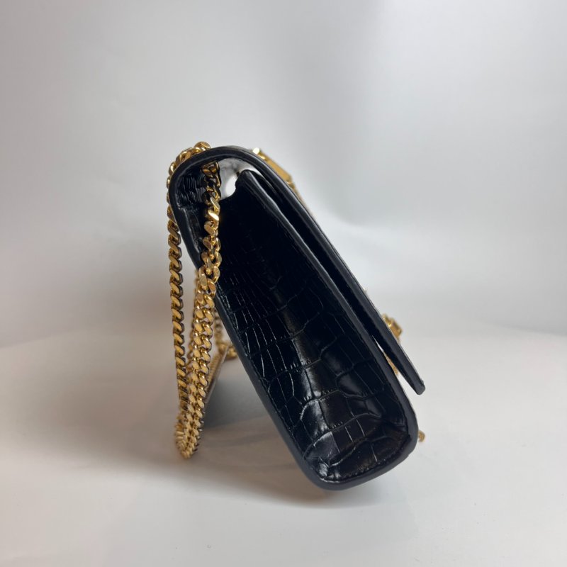 YSL 354119  黑金鱷魚紋流蘇kate包-3