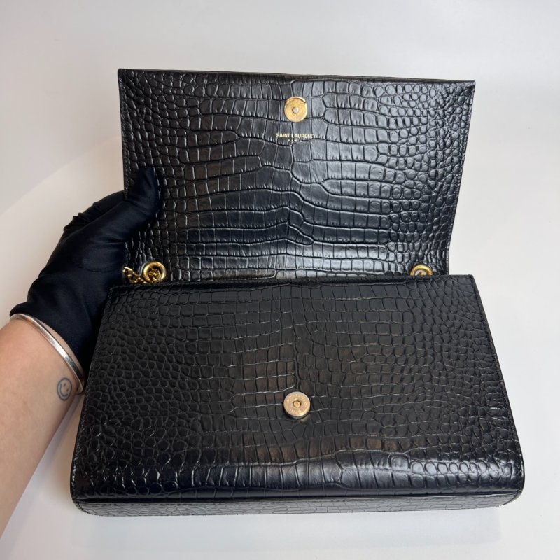 YSL 354119  黑金鱷魚紋流蘇kate包-4