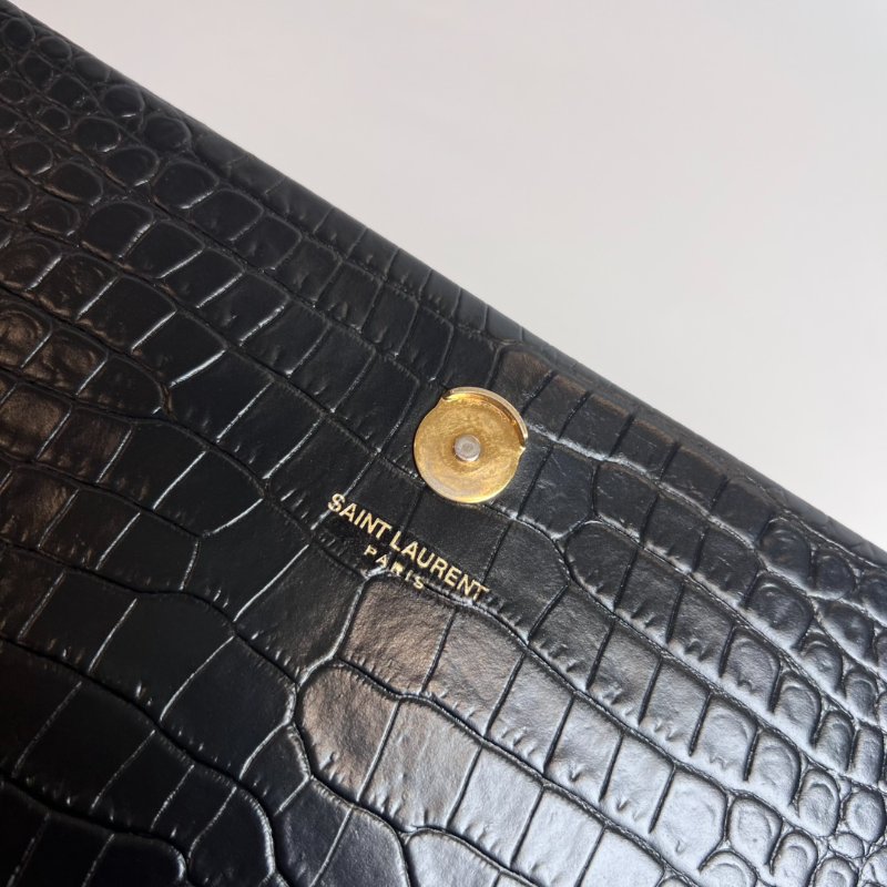 YSL 354119  黑金鱷魚紋流蘇kate包-6
