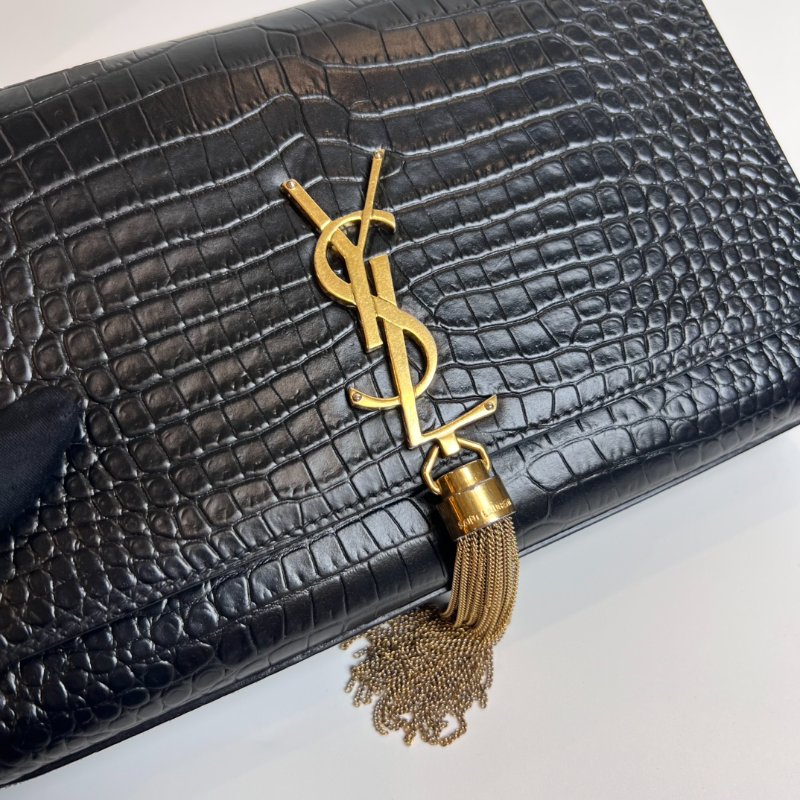 YSL 354119  黑金鱷魚紋流蘇kate包-7