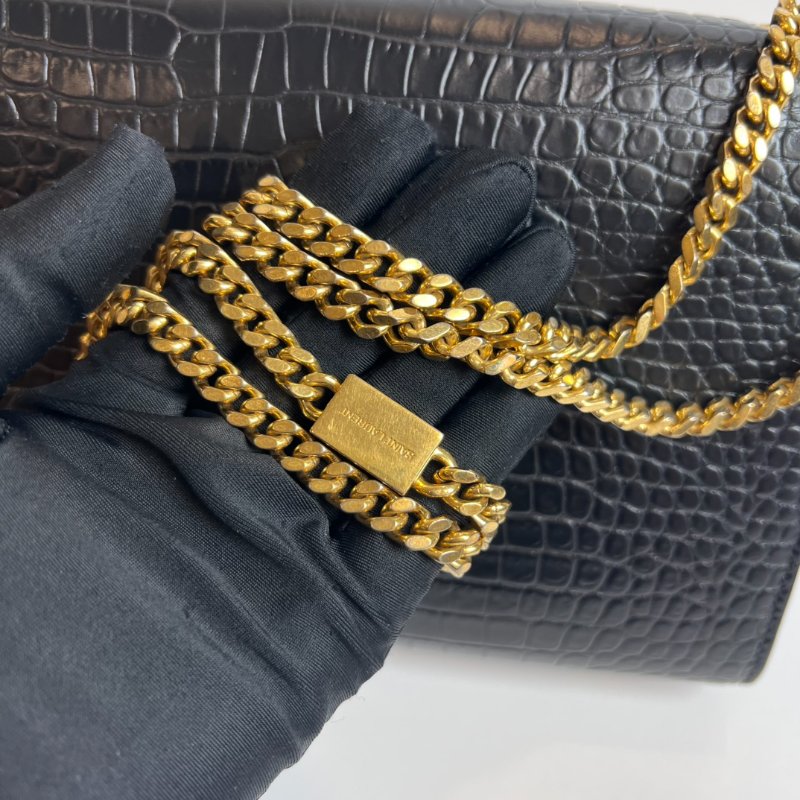 YSL 354119  黑金鱷魚紋流蘇kate包-8
