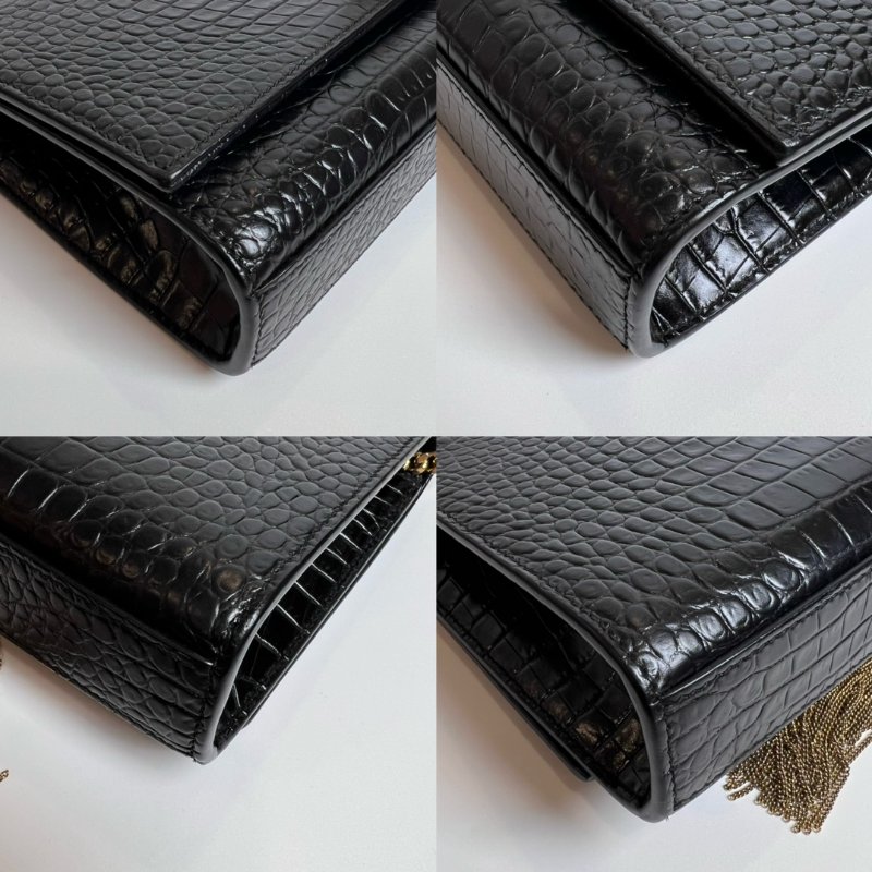 YSL 354119  黑金鱷魚紋流蘇kate包-9