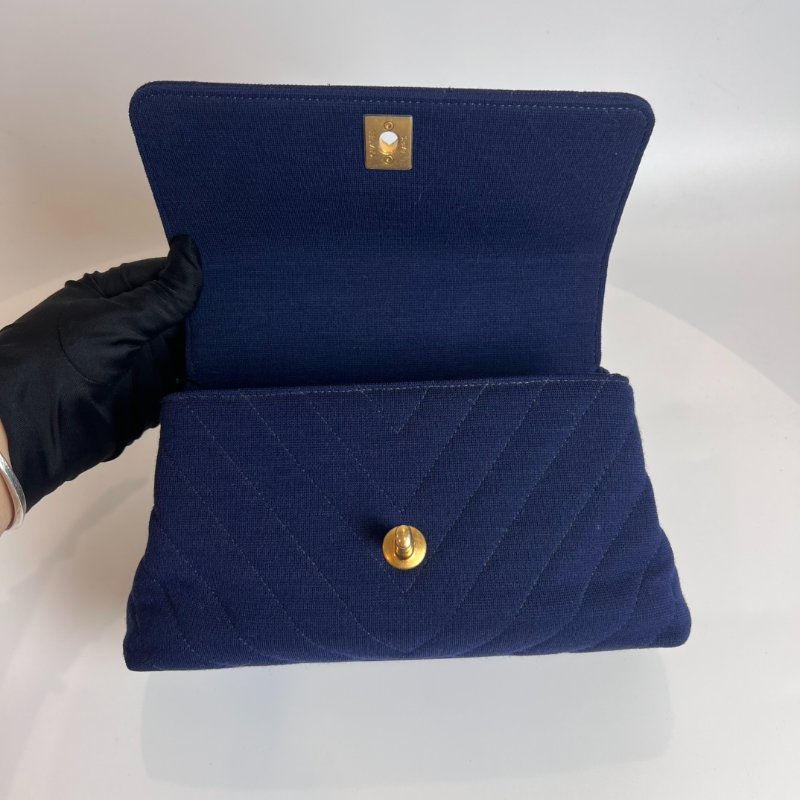 CHANEL HANDLE XS號緹布藍色28開-5