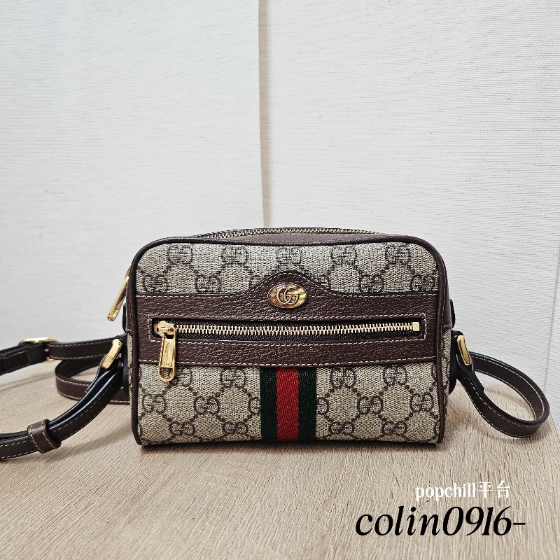 [ 經典小包出清❣️] Gucci 老花Ophidia綠紅綠拉鏈斜背相機包-0