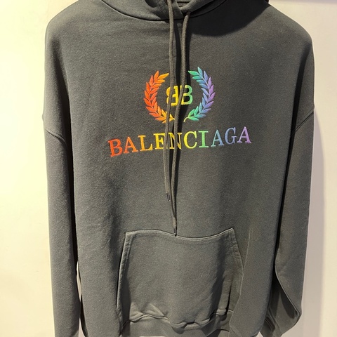 Balenciaga巴黎世家 彩虹麥穗Logo字母休閒連帽衛衣 寬松版型 男女同款情侶款 黑色