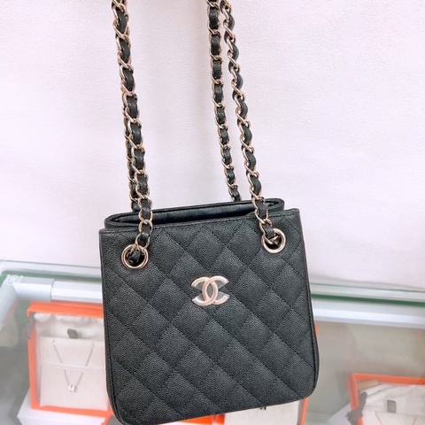 近新 Chanel tote 黑金牛皮 迷你托特包/鏈條包
