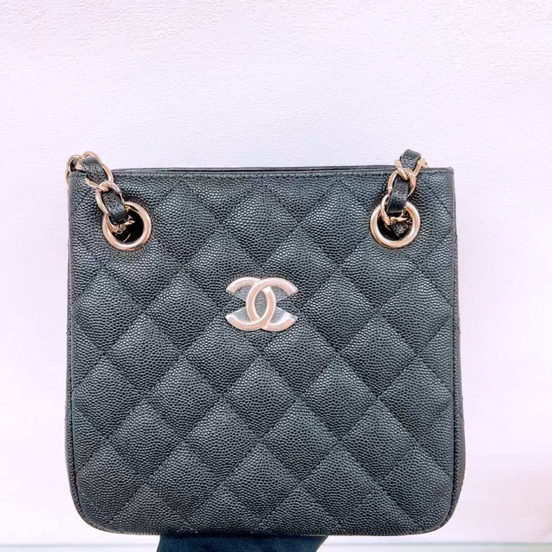 近新 Chanel tote 黑金牛皮 迷你托特包/鏈條包-2