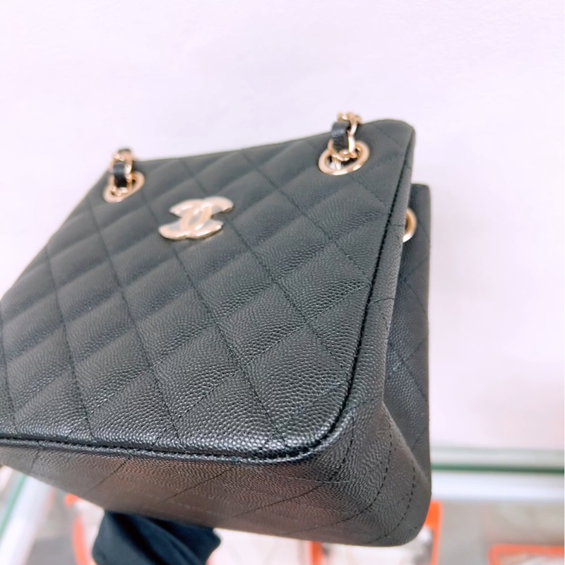 近新 Chanel tote 黑金牛皮 迷你托特包/鏈條包-5