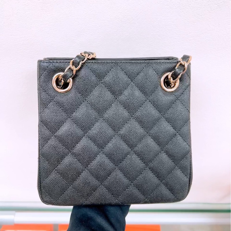 近新 Chanel tote 黑金牛皮 迷你托特包/鏈條包-7