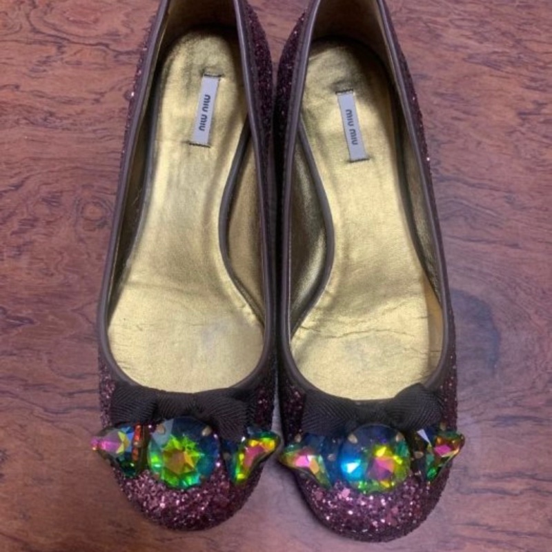 Miu Miu 亮片 娃娃鞋 義大利製 35-0