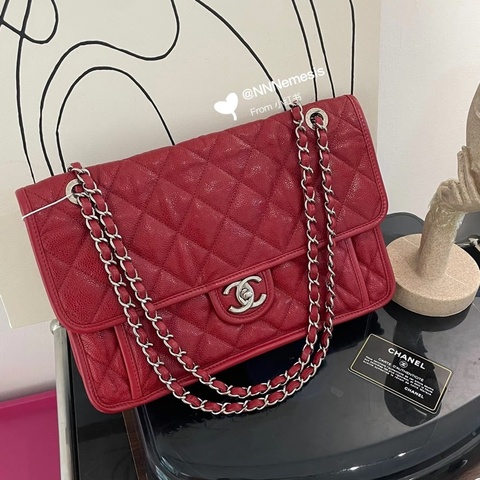 Chanel • 經典紅銀荔枝牛皮鏈條包 附保卡18開