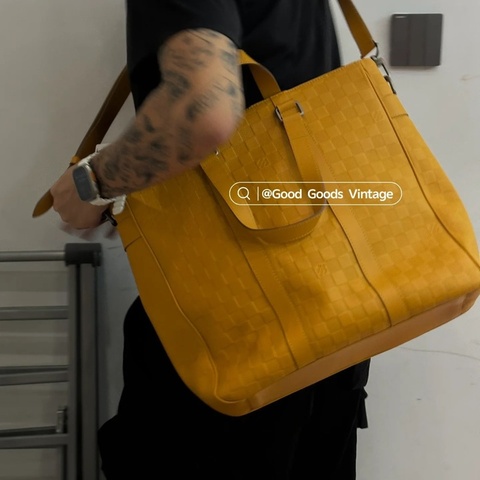 Louis Vuitton • Tadou 薑黃色棋盤格全皮公文包 附原廠肩帶