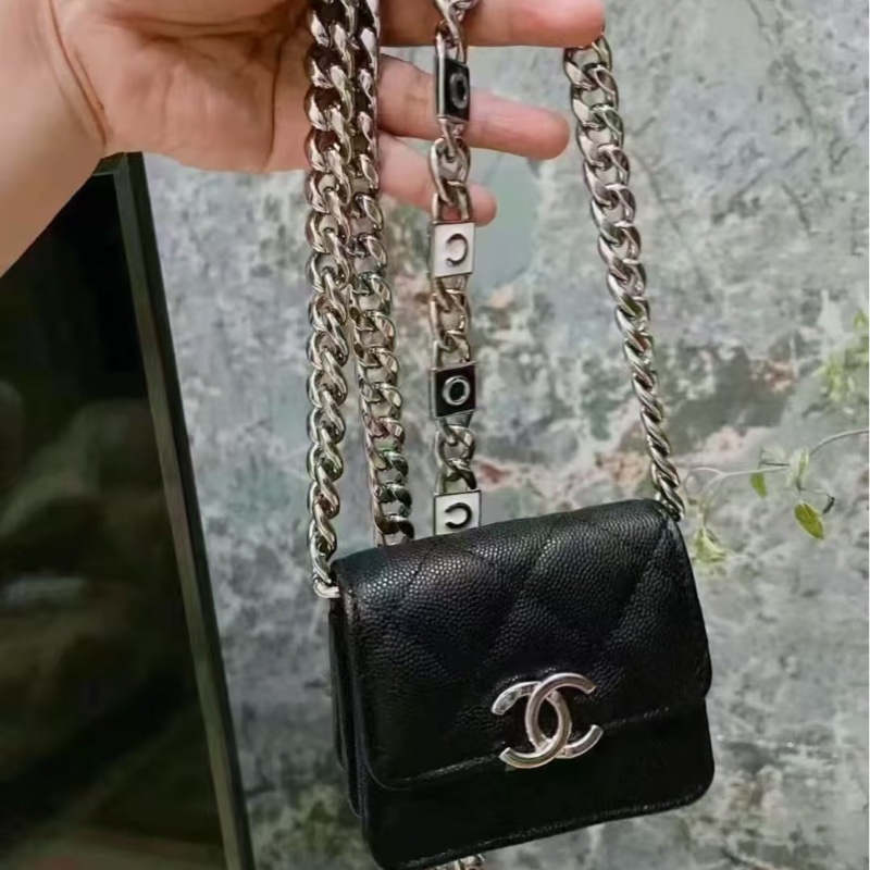 全🆕閒置 CHANEL/香奈兒22S 黑銀荔枝皮琺瑯鏈條小廢包31開帶盒全套高價得-5