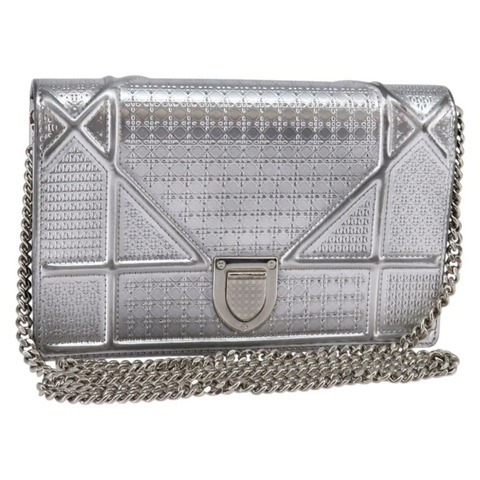 Christian Dior 鏈條 Diorama 肩背包 皮革 銀色 正品 gh990