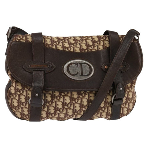 Christian Dior Trotter 帆布肩背包 棕色銀色 正品 144872