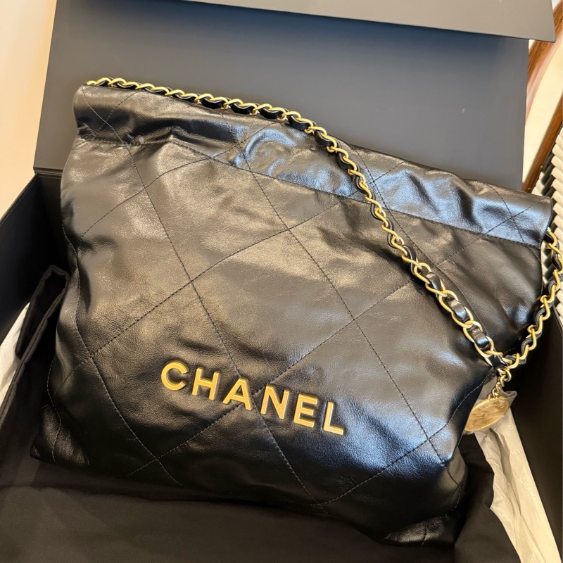 （全新甜價）chanel 22bag黑金小號晶片款-4