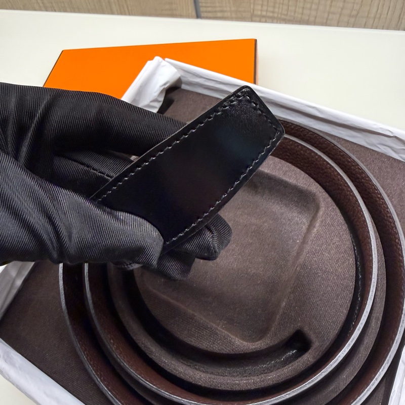 Hermes 全新(單皮帶)雙面皮帶 巧克力/黑 95-3