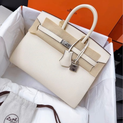 Hermes 愛馬仕Birkin25，nata奶油白，銀扣，epsom皮，Z刻，全新一套