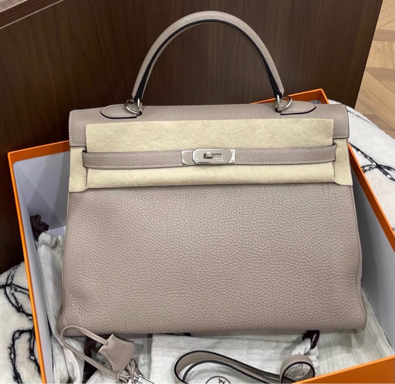 Hermes愛馬仕 風衣灰S2銀扣kelly35-0