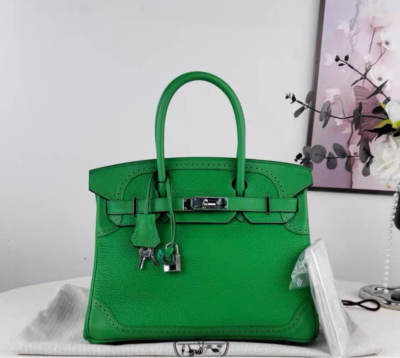 【98新】HERMES/ 愛馬仕BIRKIN30 蕾絲邊 竹子綠 TOGO皮 T刻-1